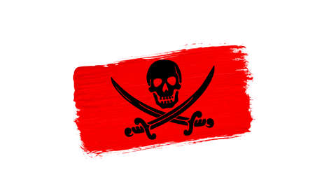 brush painted flag of Pirates red isolated on white backgroundの写真素材
