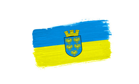 brush painted flag of Lower Austria isolated on white backgroundの写真素材