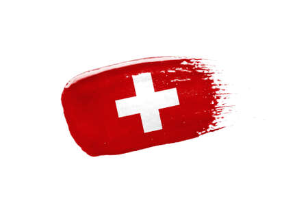 Brush painted Switzerland flag. Hand drawn styleの写真素材