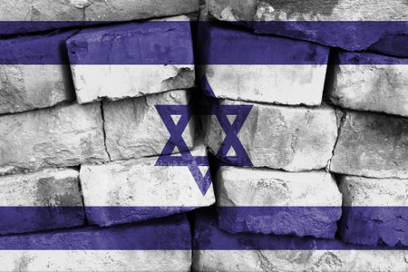 Israel flag painted on brick wallの写真素材