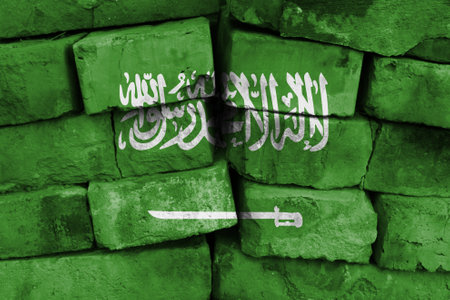 Saudi Arabia flag painted on brick wallの写真素材