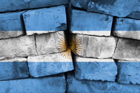Argentina flag painted on brick wallの写真素材