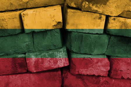 Lithuania flag painted on brick wallの写真素材
