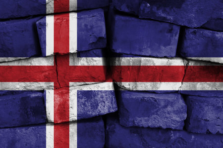 Iceland flag painted on brick wallの写真素材