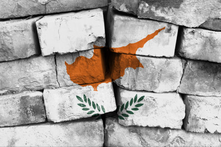 Cyprus flag painted on brick wallの写真素材