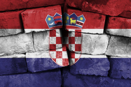 Croatia flag painted on brick wallの写真素材