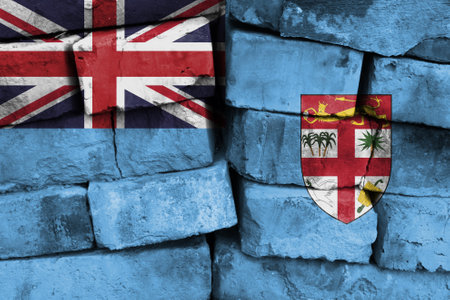 Fiji flag painted on brick wallの写真素材