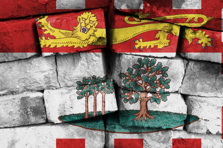 Prince Edward Island flag painted on brick wallの写真素材