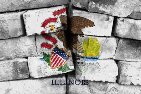 State of Illinois flag painted on brick wallの写真素材