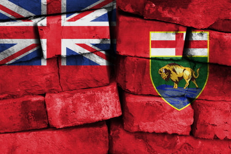 Manitoba flag painted on brick wallの写真素材