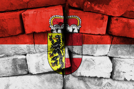 Salzburg flag painted on brick wallの写真素材