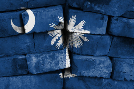State of South Carolina flag painted on brick wallの写真素材