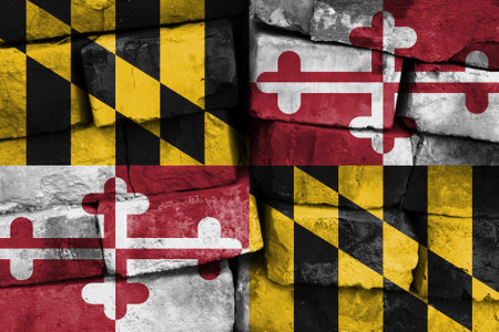 State of Maryland flag painted on brick wallの写真素材