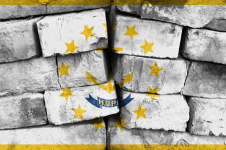 State of Rhode Island and Providence Plantations flag painted on brick wallの写真素材