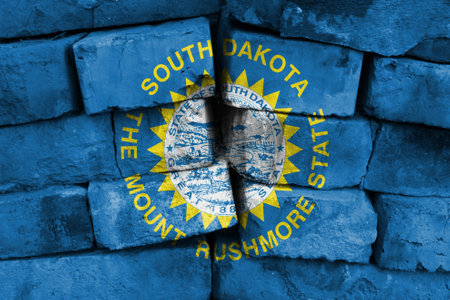 State of South Dakota flag painted on brick wallの写真素材