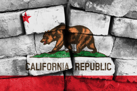 State of California flag painted on brick wallの写真素材
