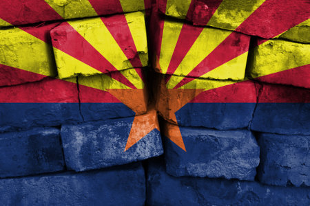 State of Arizona flag painted on brick wallの写真素材