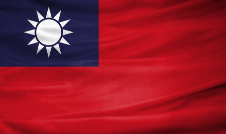Realistic flag of Taiwan on the wavy surface of fabricの写真素材