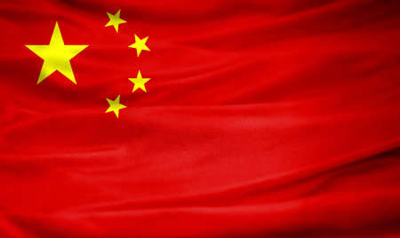 Realistic flag of China on the wavy surface of fabricの写真素材