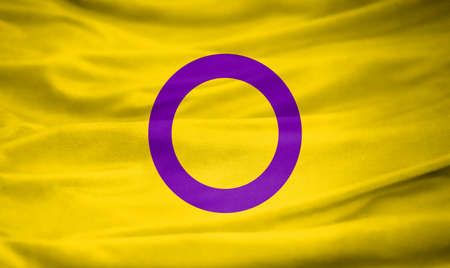 Realistic flag of intersex pride on the wavy surface of fabricの写真素材
