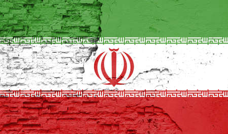 Iran flag is painted onto an old brick wallの写真素材