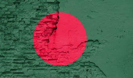 Bangladesh flag is painted onto an old brick wallの写真素材