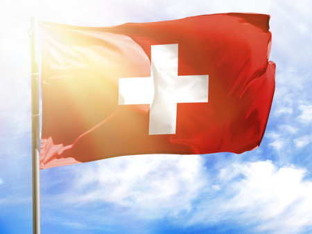 Flagpole with flag of Switzerlandの写真素材
