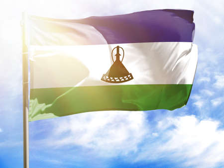 Flagpole with flag of Lesotho.の写真素材