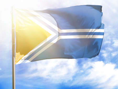 Flagpole with flag of Tuva.の写真素材