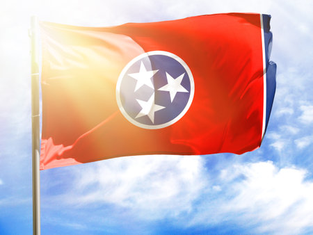 Flagpole with flag of State of Tennessee.の写真素材