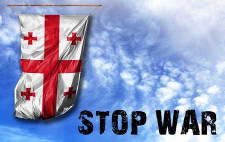Flag of Georgia with the caption stop war, the concept of stopping hostilities on the territory of...