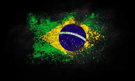 brush painted flag of Brazil isolated on black backgroundの写真素材