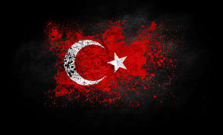 brush painted flag of Turkey isolated on black background