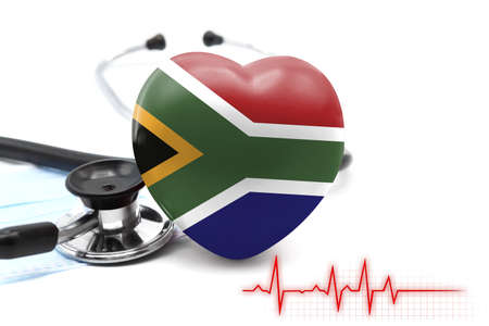 Flag of South Africa in the form of a heart next to a stethoscope, the concept of the world health systemの写真素材