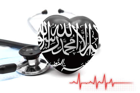 Flag of Al Nusra Front in the form of a heart next to a stethoscope, the concept of the world health systemの写真素材
