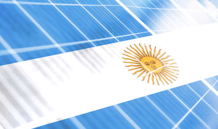 Solar panels on the background of the image of the flag of Argentina