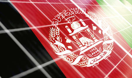 Solar panels on the background of the image of the flag of Afghanistanの写真素材