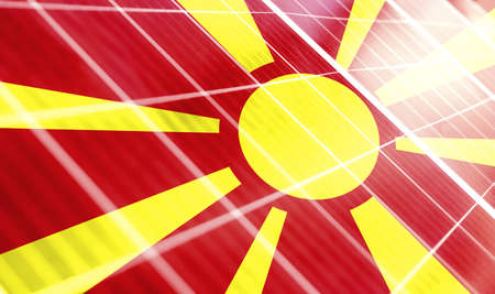 Solar panels on the background of the image of the flag of Macedoniaの写真素材