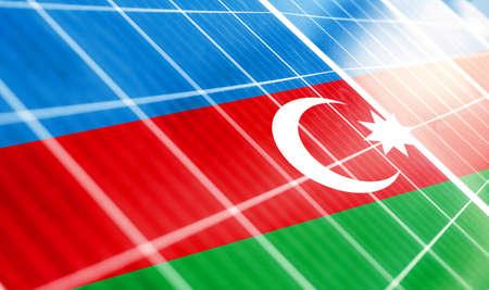 Solar panels on the background of the image of the flag of Azerbaijanの写真素材
