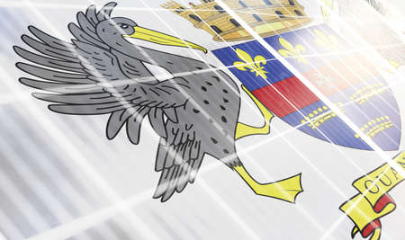 Solar panels on the background of the image of the flag of Saint Barthelemyの写真素材