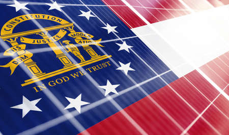 Solar panels on the background of the image of the flag of State of Georgia