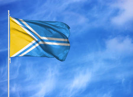 National flag of Tuva on a flagpoleの写真素材