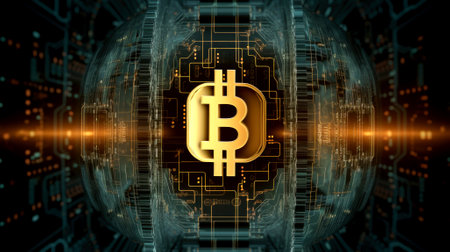 Gold bitcoins close up background, make with Generative AIの素材