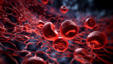 3d rendered medically accurate illustration of human blood cells,made with AI gererationの素材