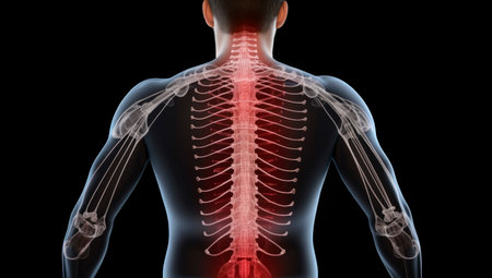 X-ray of human spine showing pain Caused by the curvature of the spine, blue tone. Made with AI generationの素材