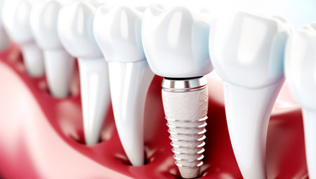 Close up Implan model tooth support fix bridge implan and crown. Made with AI generationの素材