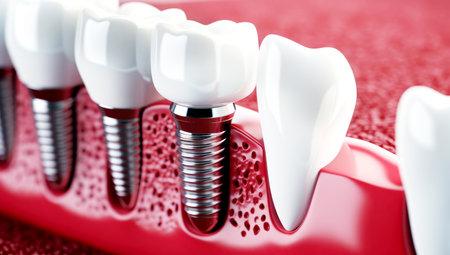 Close up Implan model tooth support fix bridge implan and crown. Made with AI generationの素材