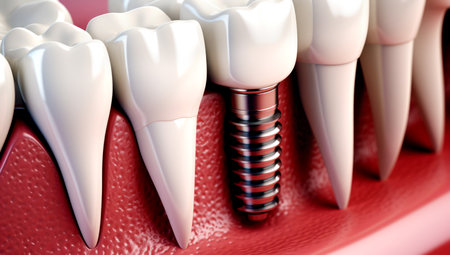 Close up Implan model tooth support fix bridge implan and crown. Made with AI generationの素材