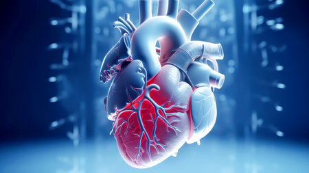 3d rendered medically accurate illustration of a heart with 3 bypasses. Made with AI generationの素材