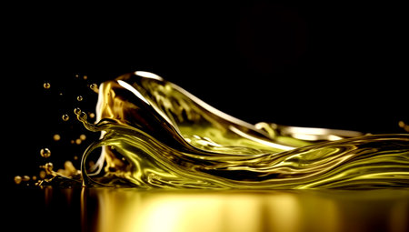 splash of apple juice isolated on black background. beautiful splash of wine close-up. golden water splash. engine oil splash. fuel. petrol. Made with AI generationの素材